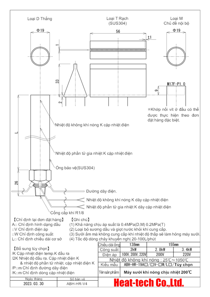 Máy sưởi nóng khí loại 200℃ chống nhiệt  Sê-ri  ABH-HR